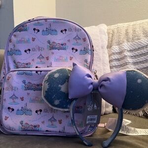 Disneyland Stoney Clover Lane Backpack & Minnie Ear Bundle
